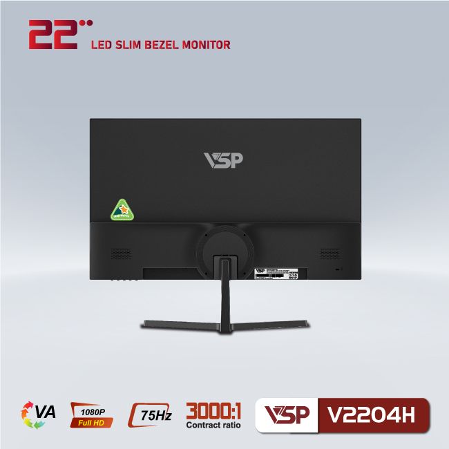 Màn hình máy tính 22inch VSP V2204H [ĐEN] (21.5&quot; VA FHD 75Hz, HDMI+VGA) Phẳng LED Tràn Viền - Hàng chính hãng VSP phân phối