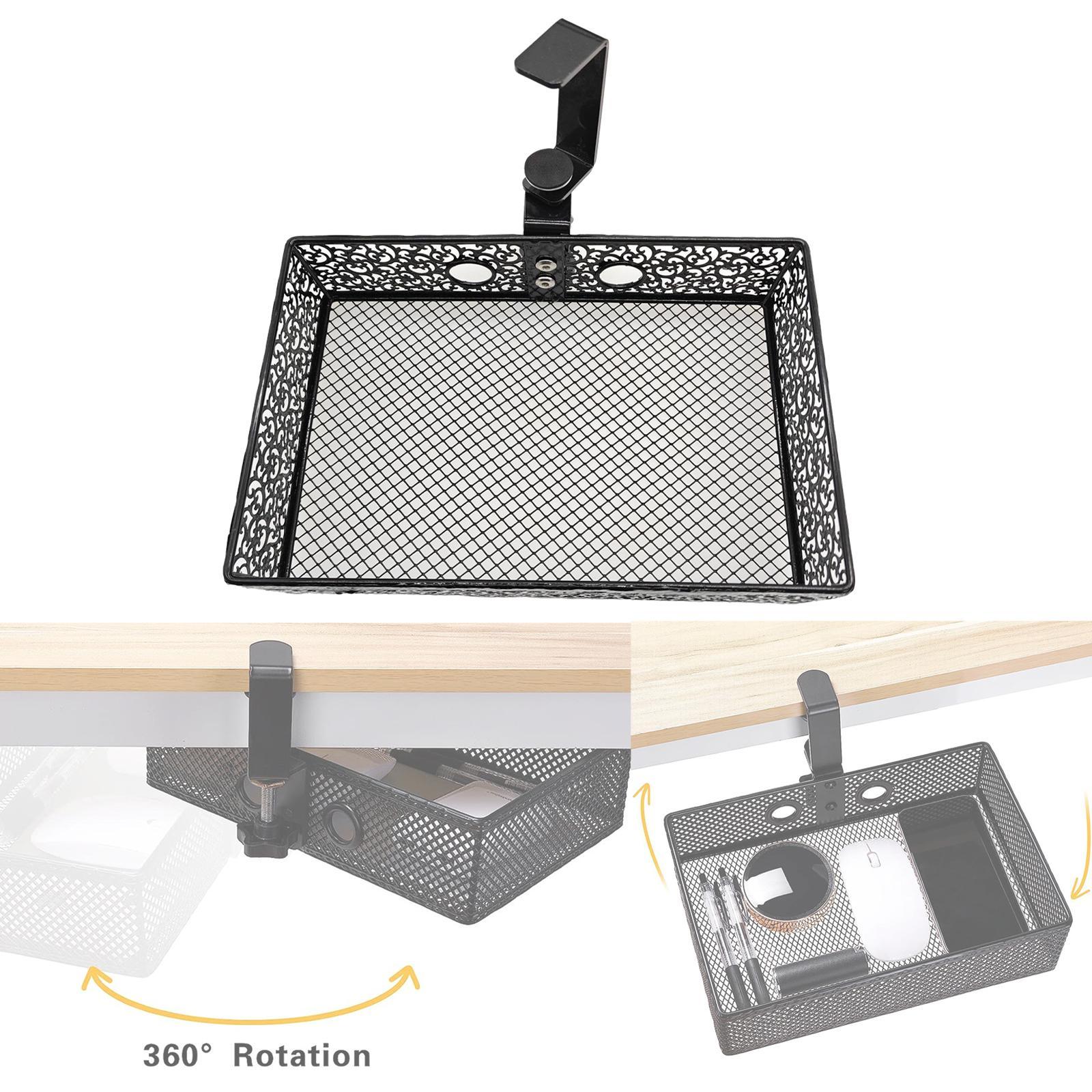 Under Desk Storage Organizer Swivel Metal Clamp Mount Stationary Holder