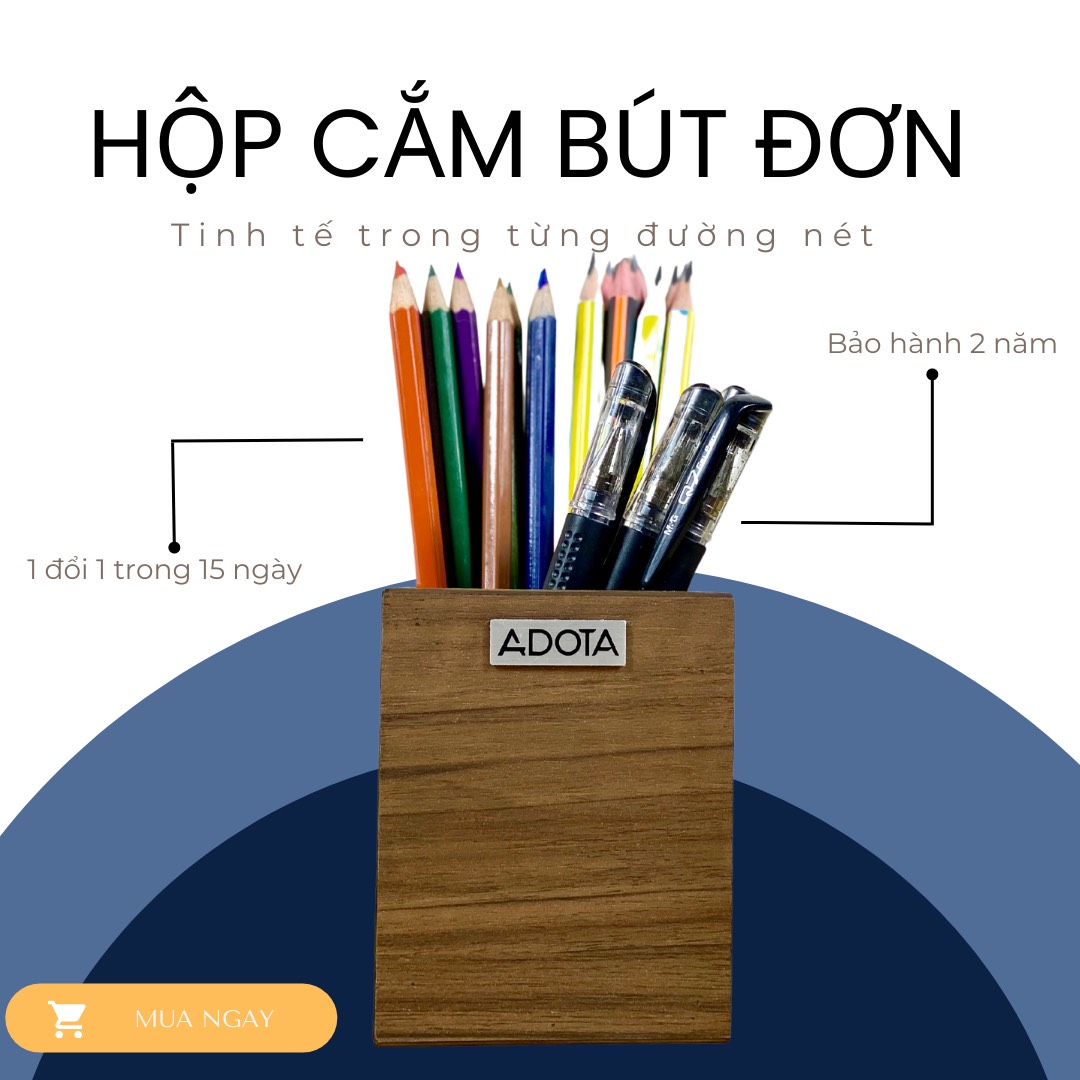 Hộp cắm bút đơn bằng gỗ, ống đựng bút để bàn làm việc cao cấp phong cách sang trọng ADOTA HB22S110