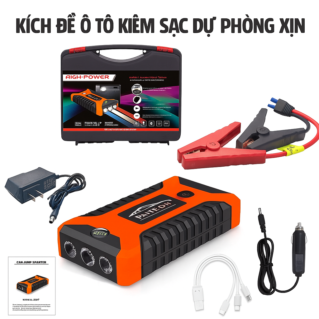 Bộ Kích Đề Nổ Ô Tô Loại Xịn 3 Trong 1 Hàng Nhật– Kích Nổ, Sạc Dự Phòng, Đèn Pijn Siêu Sáng Đa Năng, đèn trang trí