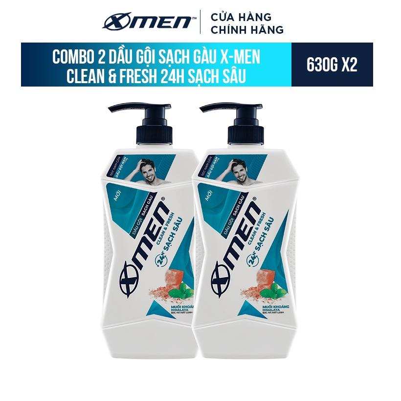 Combo 2 Dầu gội Sạch Gàu X-Men Clean &amp; Fresh 24h Sạch Sâu 630g/chai