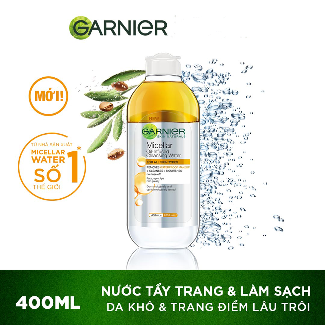 Nước Tẩy Trang Garnier Làm Sạch Sâu Lớp Trang Điểm Micellar Oil Infused Cleansing Water 400ml