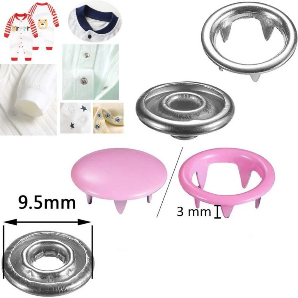 Cây Kìm Bấm Cúc Vành Áo Kim Loại Đa Năng Bộ Kìm Bấm Khuy Kèm 100 Cúc Bấm 9.5mm Thép Không Gỉ, Khoen Quần Áo Tiện Lợi