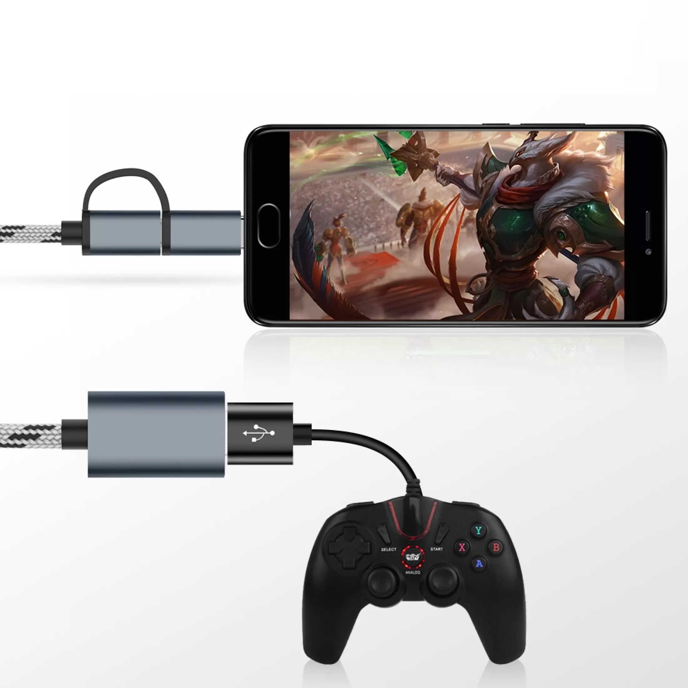 Đầu Chuyển Đổi USB 3.0 OTG 2 Trong 1 Bộ Chuyển Đổi Dữ Liệu Nhanh Kết Nối Chuột Bàn Phím Chơi Game Cáp Micro USB và Type C cho Huawei, MacBook, Samsung Dây Dù Siêu Bền Tặng kèm que chọc sim