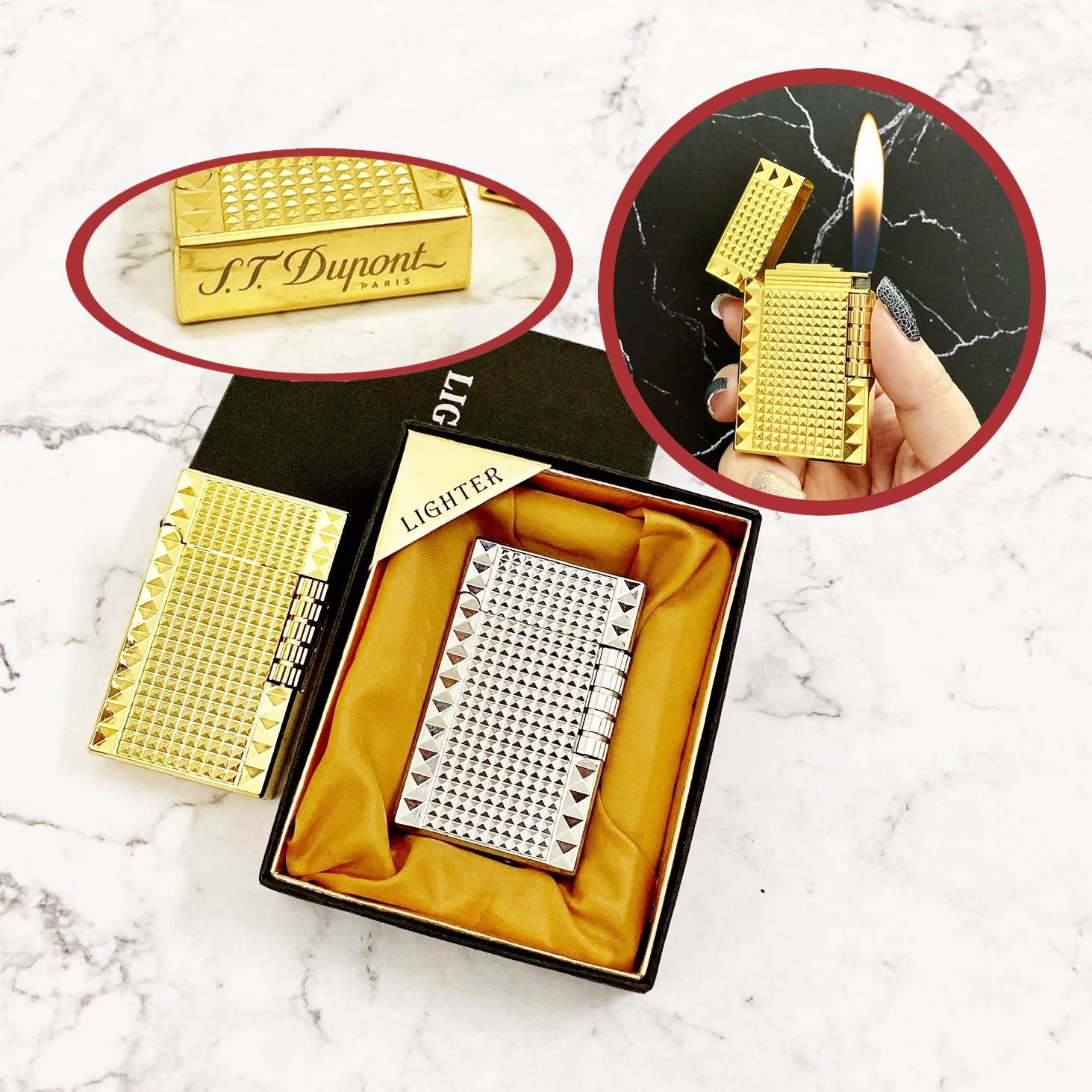 Hộp quẹt bật lửa Dupont kim cương M-9 -