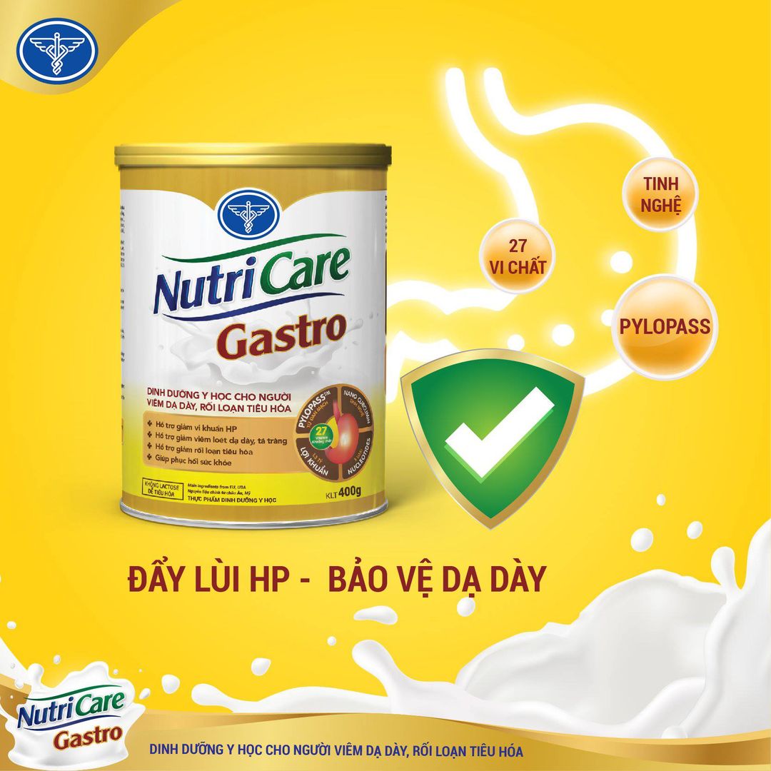 Sữa bột Nutricare Gastro dinh dưỡng y học cho người viêm dạ dày, rối loạn tiêu hóa
