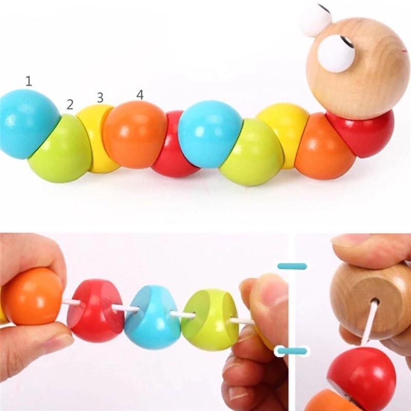 Đồ Chơi Con Sâu Uốn Dẻo Bằng Gỗ Cho Bé Rèn Luyện Tay