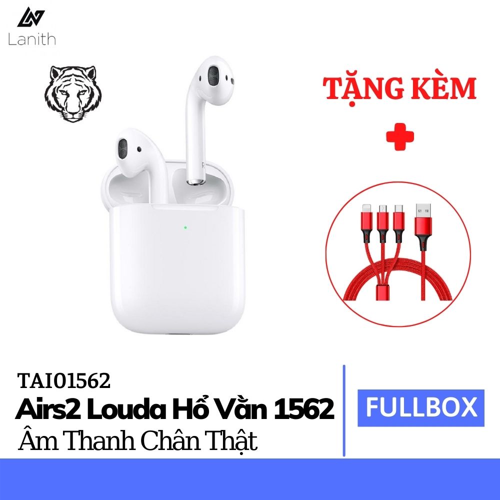 Tai nghe không dây bluetooth LANITH - Tai nghe nhét tai air.pods 2 Hổ vằn chíp Louda 1562M - Tặng cáp sạc 3 đầu - Âm thanh vượt trội, bass mạnh - Định vị, đổi tên, cảm ứng - Kết nối dễ dàng, nhanh chóng - Hàng nhập khẩu - TAI01562W