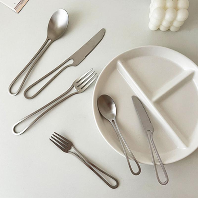 Ins Bộ Dao Kéo Inox Phẳng Bằng Tây Món Tráng Miệng Dĩa Thìa Bít Tết Dao Bánh Muỗng Bạc Bộ Phụ Kiện Nhà Bếp