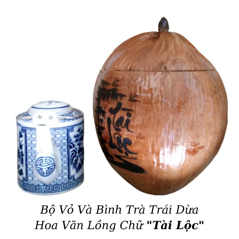 Vỏ Giữ Ấm Bình Trà Trái Dừa Hoa Văn Lồng Chữ &quot;Tài Lộc&quot; - Bình Trà 500 - 1000ml