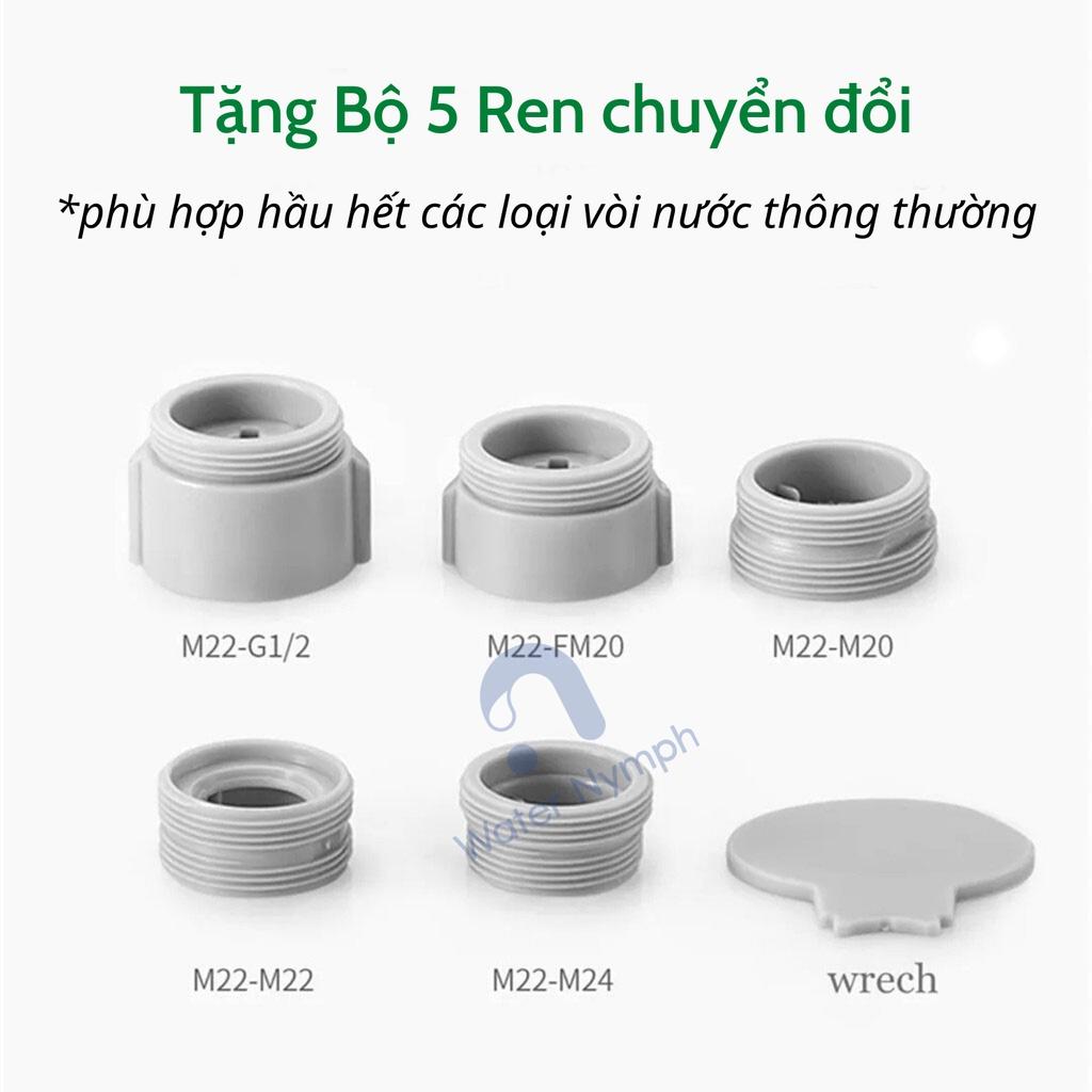 Đầu nối vòi nước rửa chén, rửa mặt tăng áp, xoay 360 độ Waternymph N23, tạo bọt, chống bắn hai chế độ phun tiện ích (tặng bộ ren 6 món)