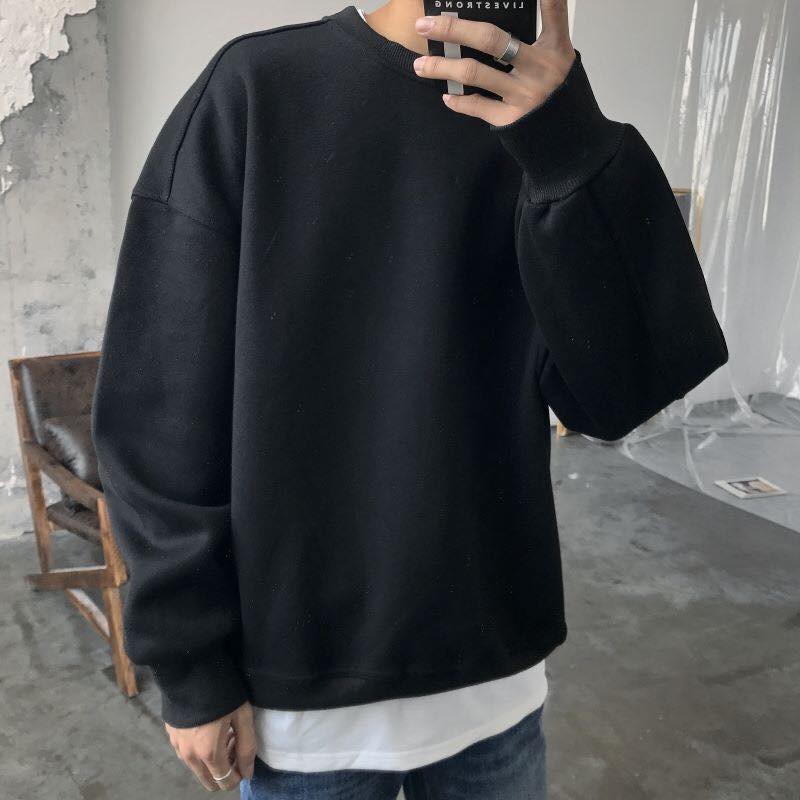 Áo sweater đen trơn form rộng unisex