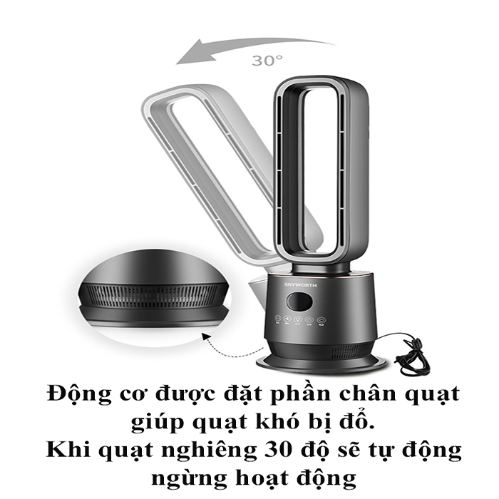 Quạt không cánh 2 chế độ (SƯỞI + MÁT) Skyworth CÓ ĐIỀU KHIỂN TỪ XA cho em bé không bị tai mũi họng