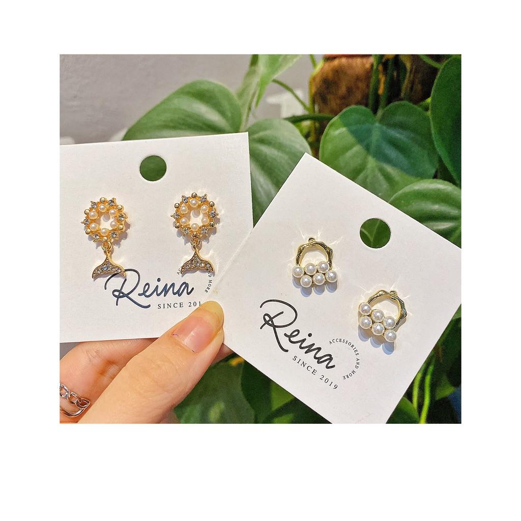 Khuyên tai nữ phong cách Hàn Quốc hình đuôi cá Reina đính hạt cao cấp