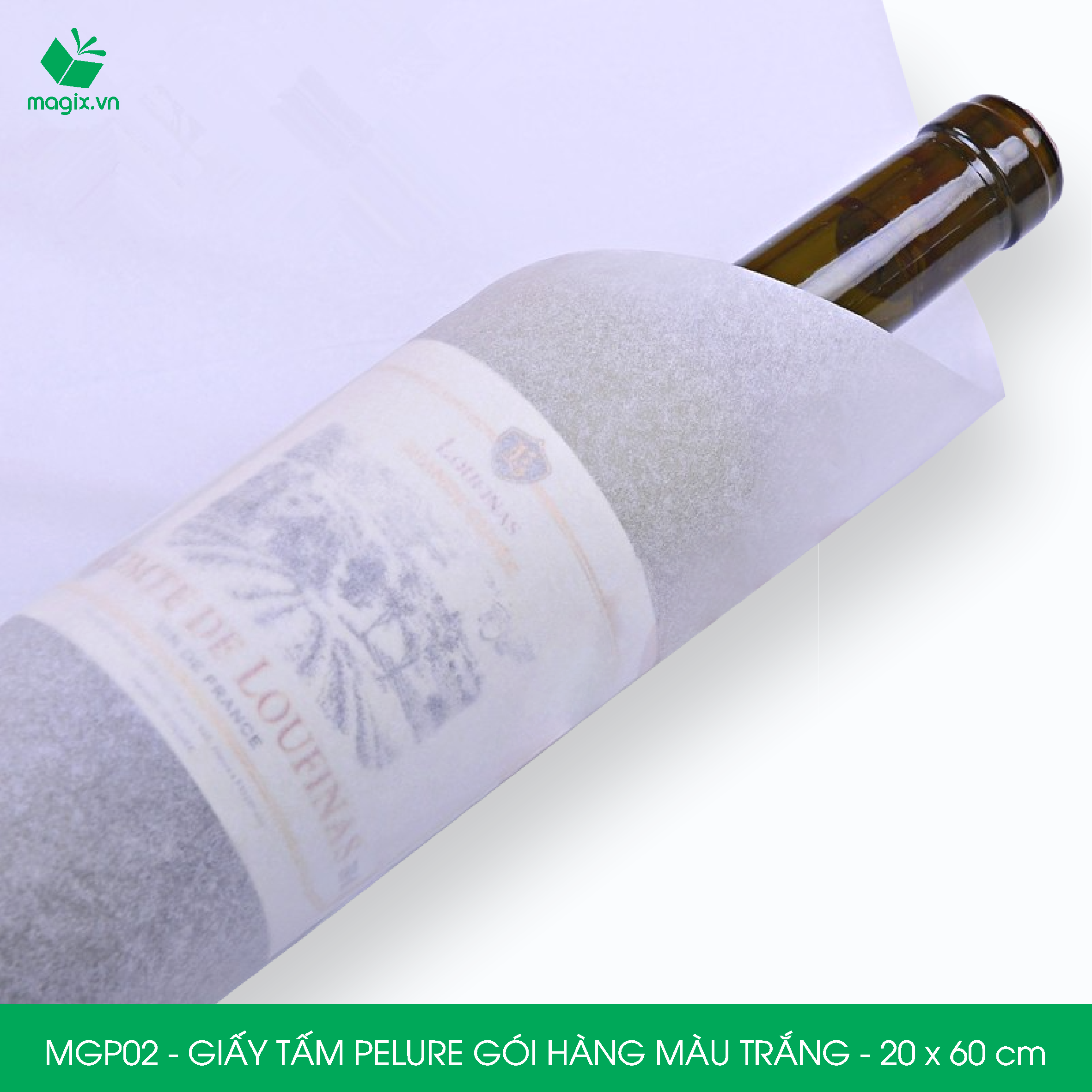 MGP02 - 20x60 cm - 1000 tấm giấy Pelure trắng gói hàng, giấy chống ẩm 2 mặt mịn, giấy bọc hàng thời trang