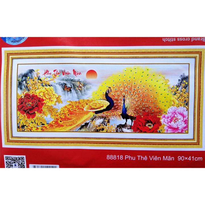 Tranh thêu công vàng phu thê viên mãn 88818 - kích thước: 90 * 41cm.