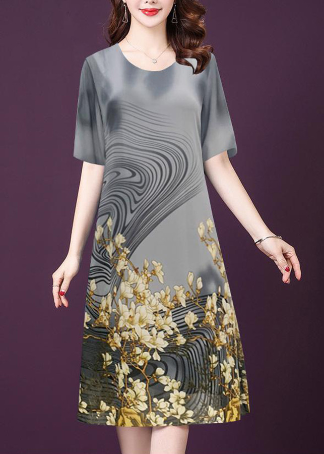 Đầm Voan Xinh In Hoa Trắng Kiểu Đầm Suông Thời Trang Trung Niên Bigsize GOTI 3244