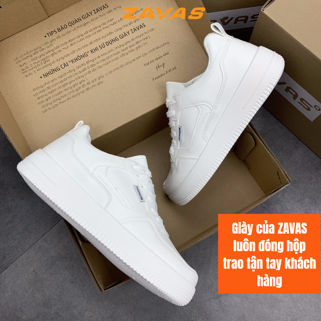 Giày thể thao nam sneaker trắng ZAVAS bằng da thời trang đế cao 4cm form giày gọn gàng dễ mặc đồ đi êm chân - S423