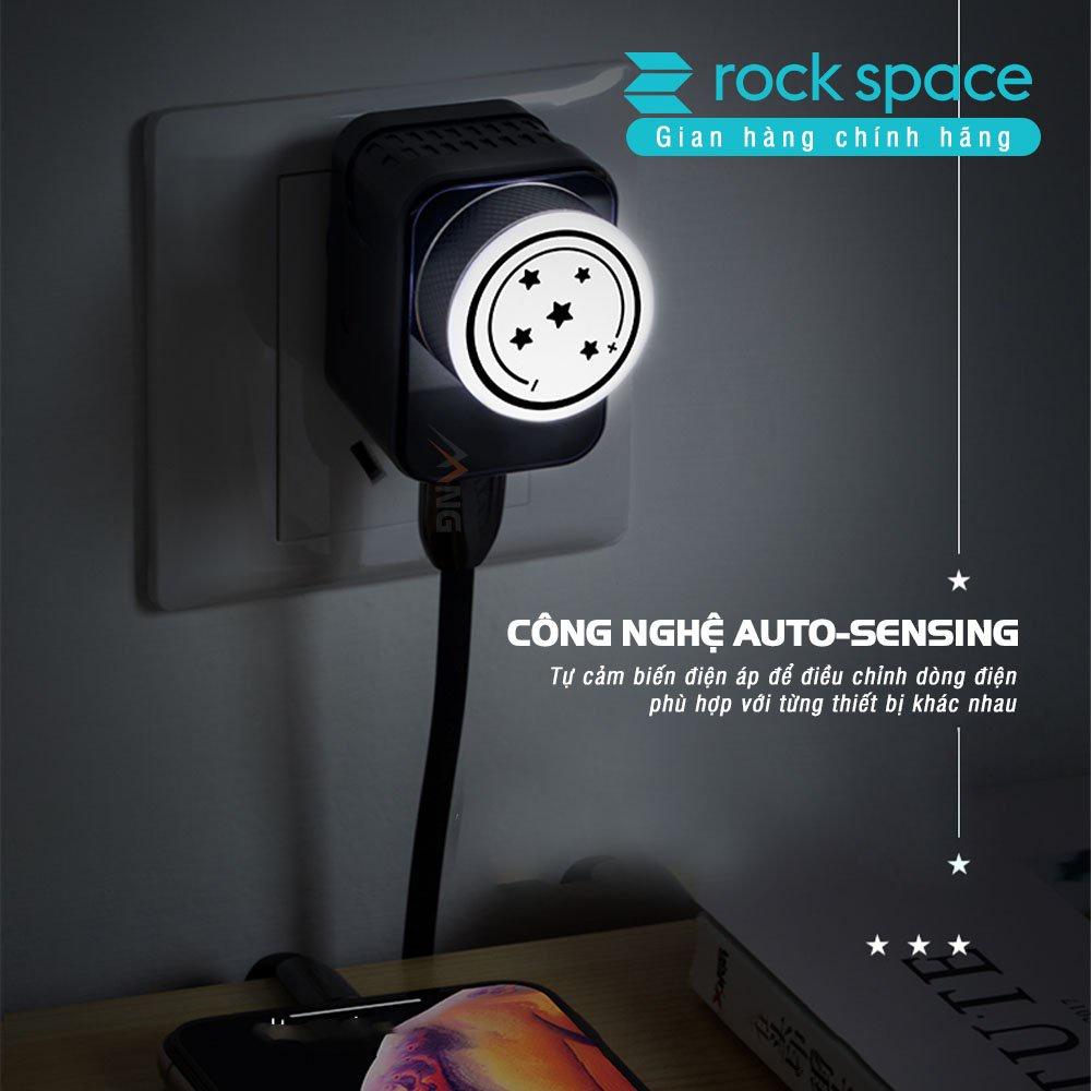 Củ sạc Rockspace T21 2 cổng 2,1A sạc nhanh tích hợp đèn ngủ tùy chỉnh độ sáng - Hàng chính hãng