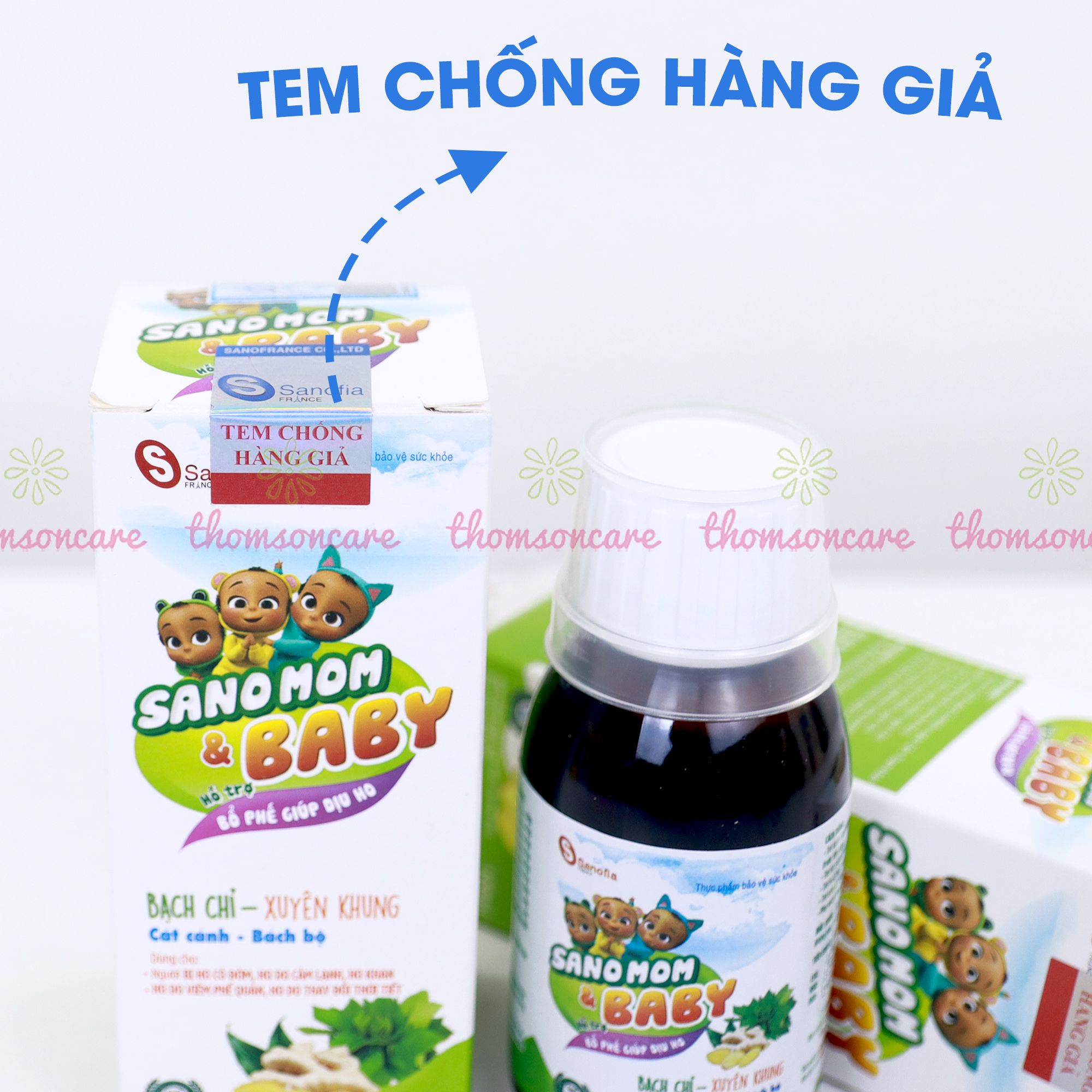Siro ho Sano Mom Baby Sanofia, giúp bổ phế, giảm ho an toàn cho mẹ bầu và trẻ sơ sinh - Chai 100ml Thomsoncare