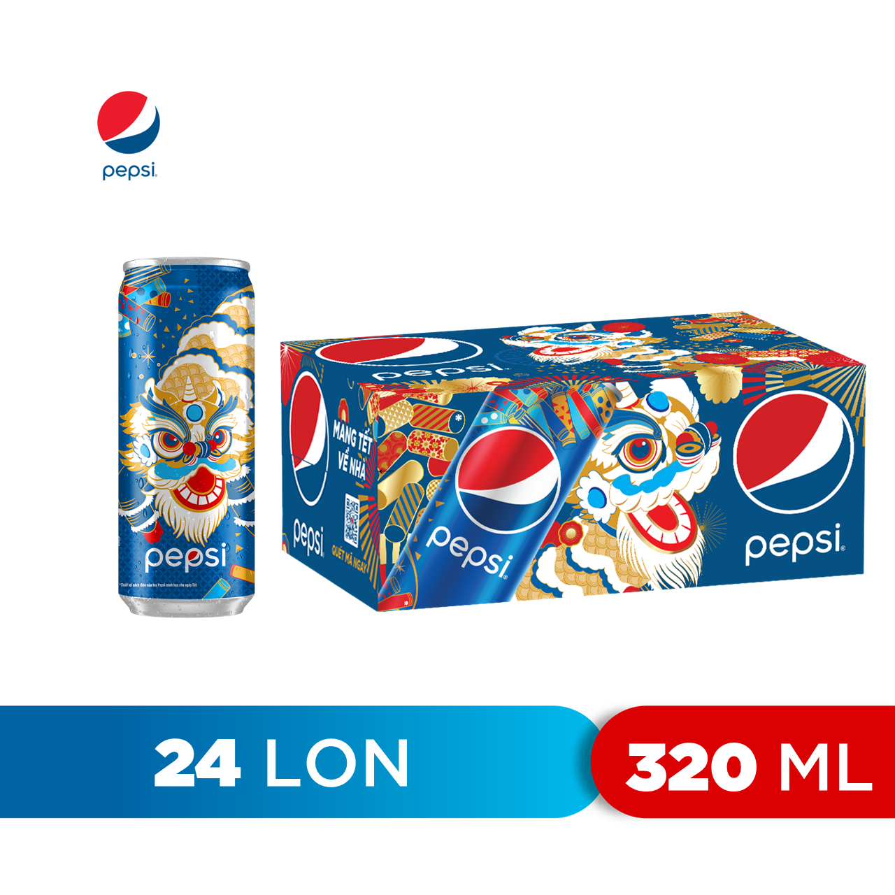 Thùng 24 Lon Nước Ngọt Có Gaz Pepsi lon xanh (320ml/lon)