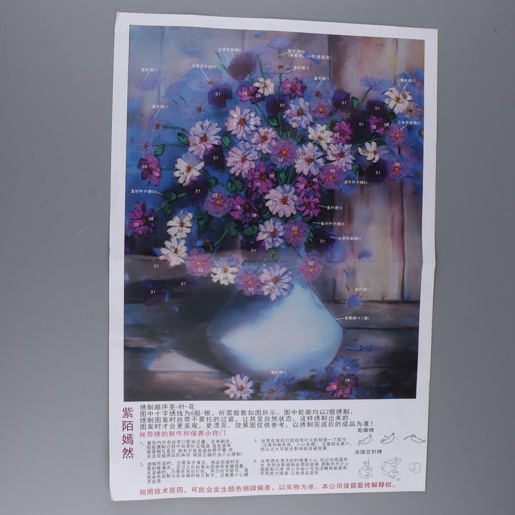 Flower Ribbon Embroidery Set Cross Stitch DIY Wall Decor 60x50cm