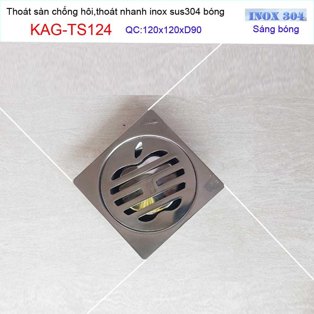 Thoát sàn quả Táo KAG-TS124 (D90), phễu thoát sàn vuông 12x12cm D90, phễu thu nước SUS304 thoát nhanh chống hôi tốt