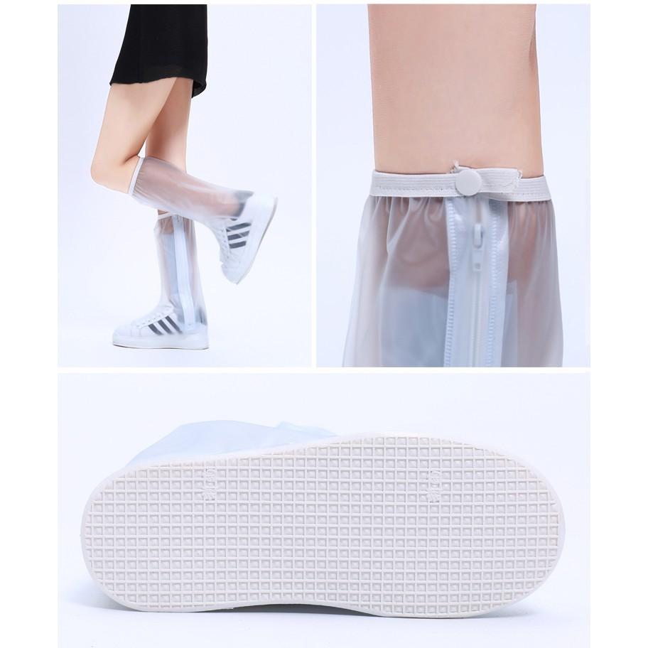 (Loại Dày) Ủng bọc giày đi mưa cổ cao - Đế cao su - Chống nước - Chống trượt - Nhựa PVC cao cấp