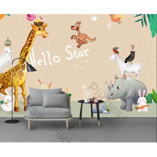 Tranh dán tường Tranh động vật đáng yêu trang trí phòng em bé, tranh dán tường 3d hiện đại MS1049322