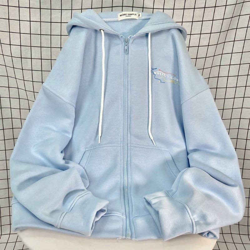 Áo khoác nỉ nữ_ Áo hoodie khoá Zip Love,XOXO in phối màu form rộng chất vải Nỉ bông phong cách Ulzzang