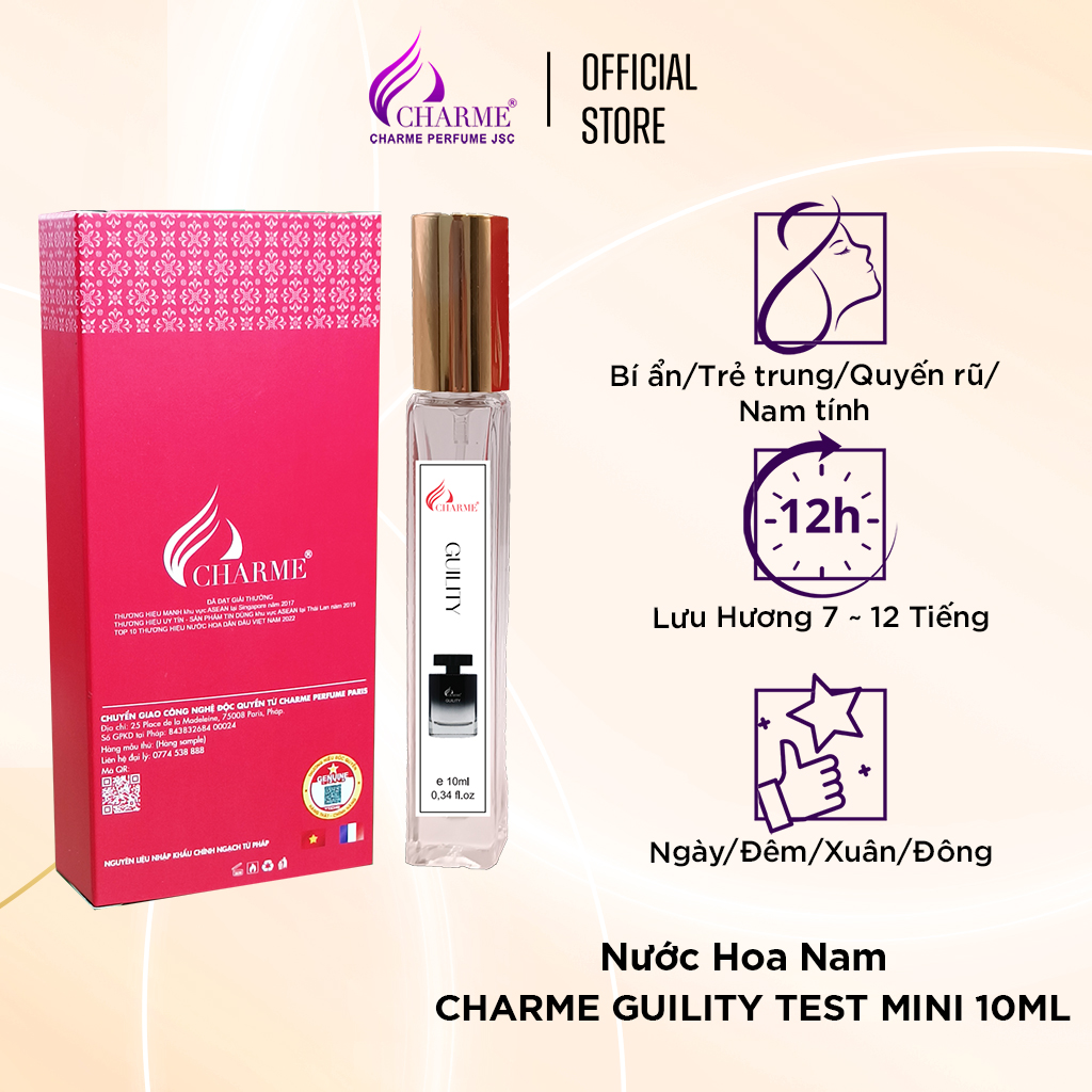 Nước Hoa Nam CHARME GUILITY 10ml/100ml Lưu Hương Lâu Lịch Lãm, Nam Tính_Nước Hoa Chính Hãng
