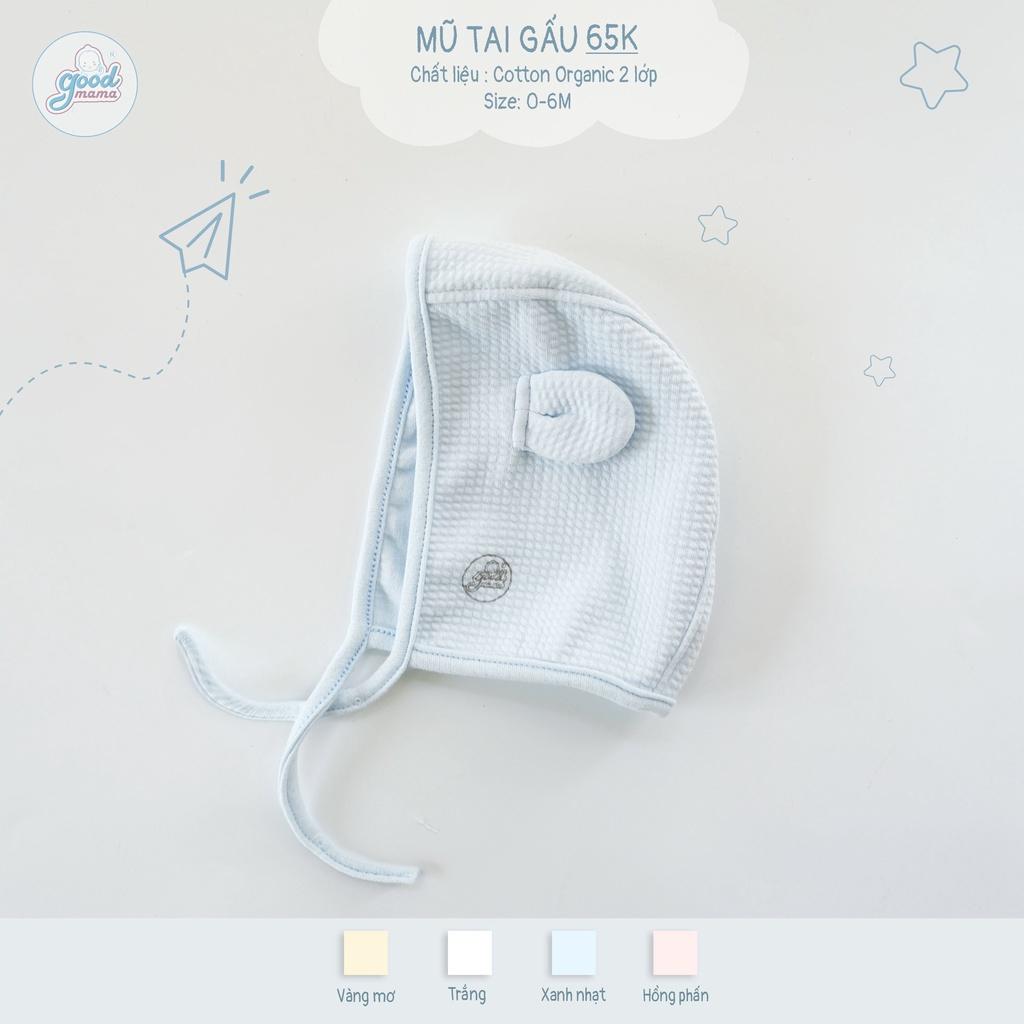 Mũ sơ sinh chùm đầu che thóp Goodmama chất liệu cotton organic thoáng khí cho bé 0-6M