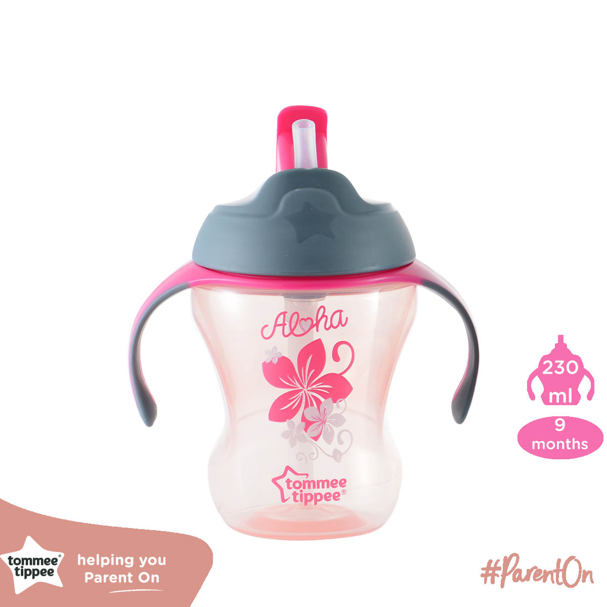 Bình tập uống có ống hút cho bé Tommee Tippee Training Straw 230ml từ 9 tháng - Hồng