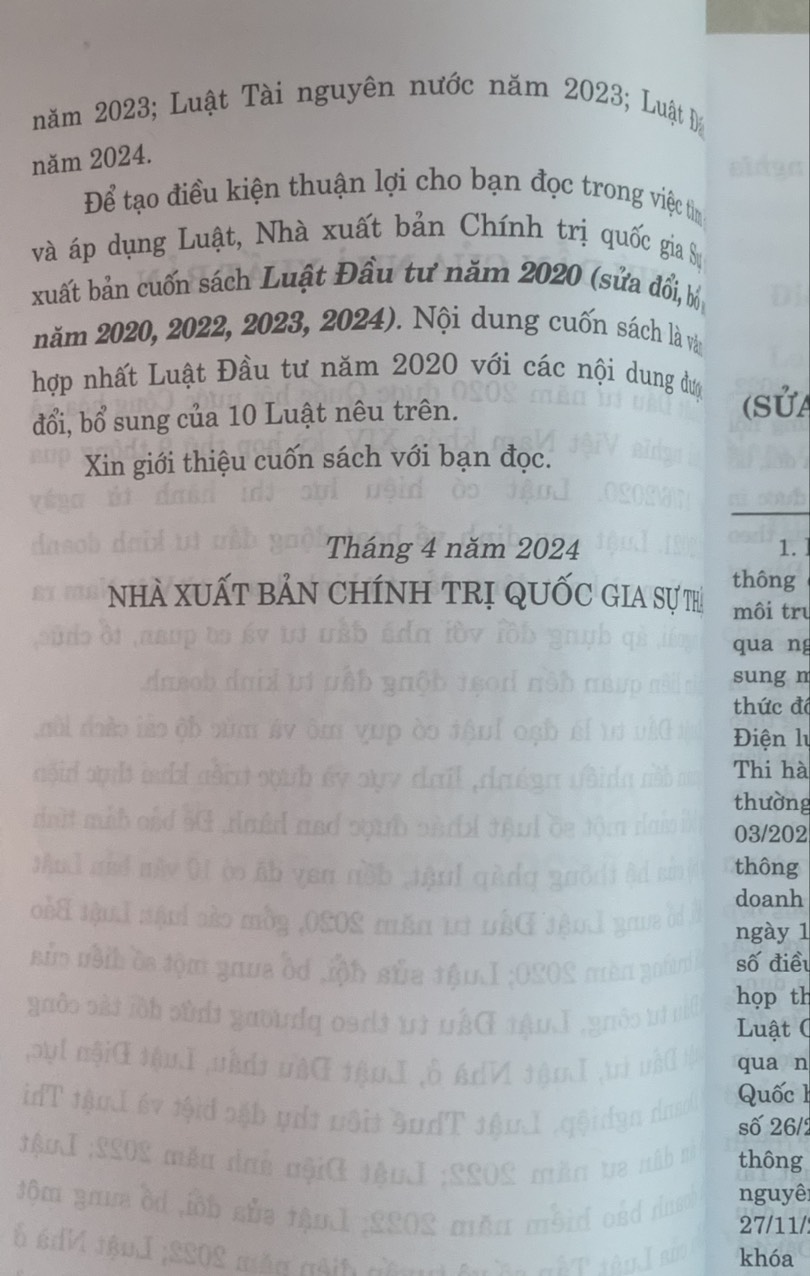 Luật Đầu Tư năm 2020 (Sửa Đổi Bổ Sung Năm 2020, 2022, 2023, 2024)