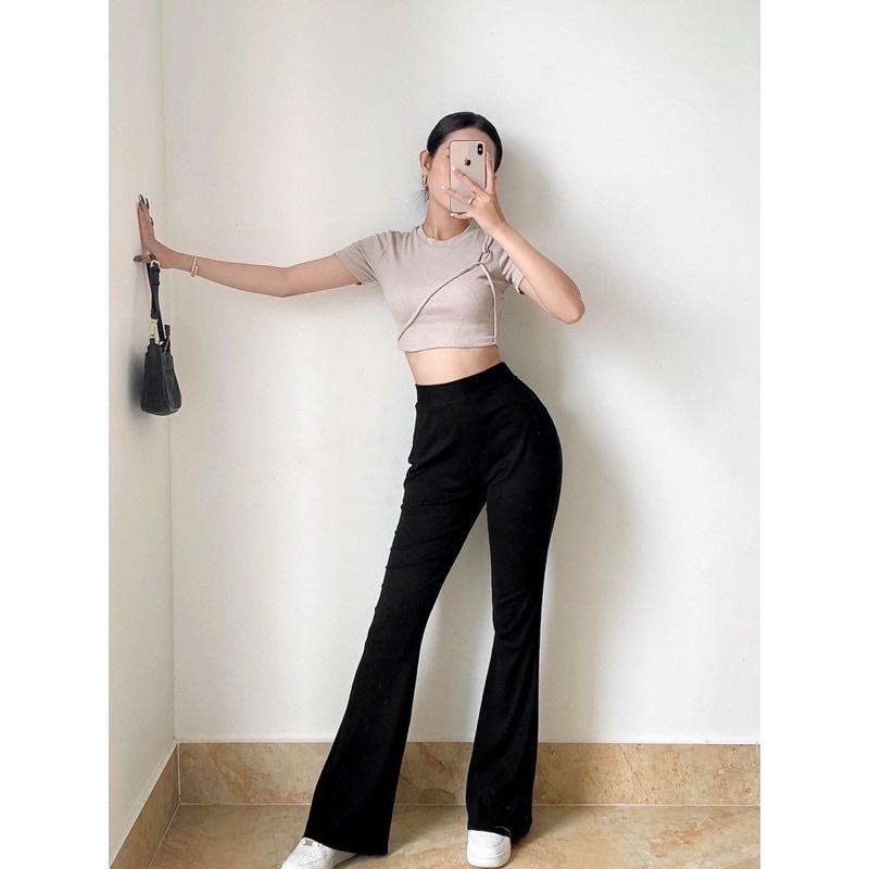 Quần ống loe flare pants chất Hàn dành cho cô nàng MÉT 6 ĐỔ LẠI chuẩn form kèm dây thắt eo legging ôm tôn dáng chiều cao