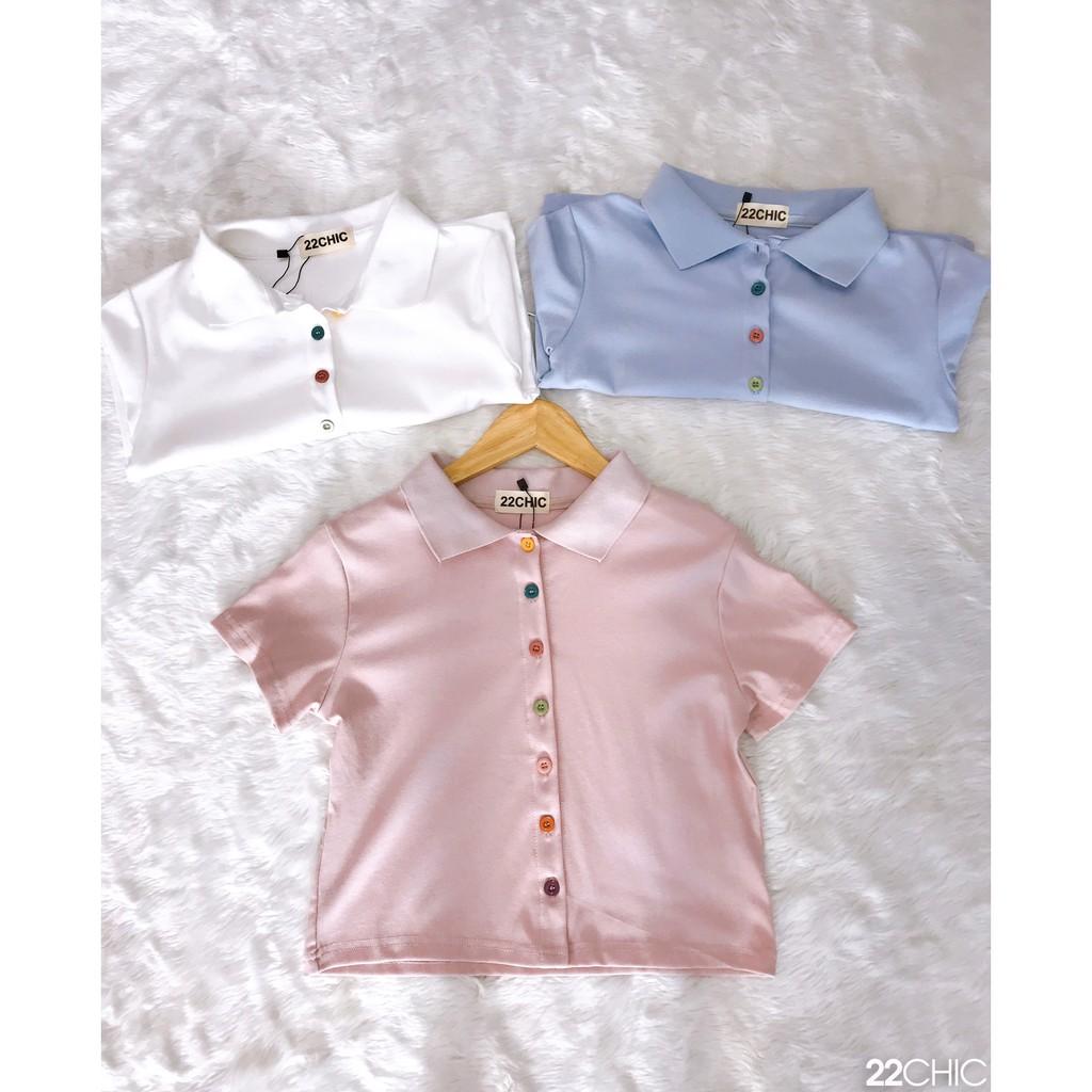 Áo thun croptop cài cúc chất vải cotton dày dặn - 22CHIC