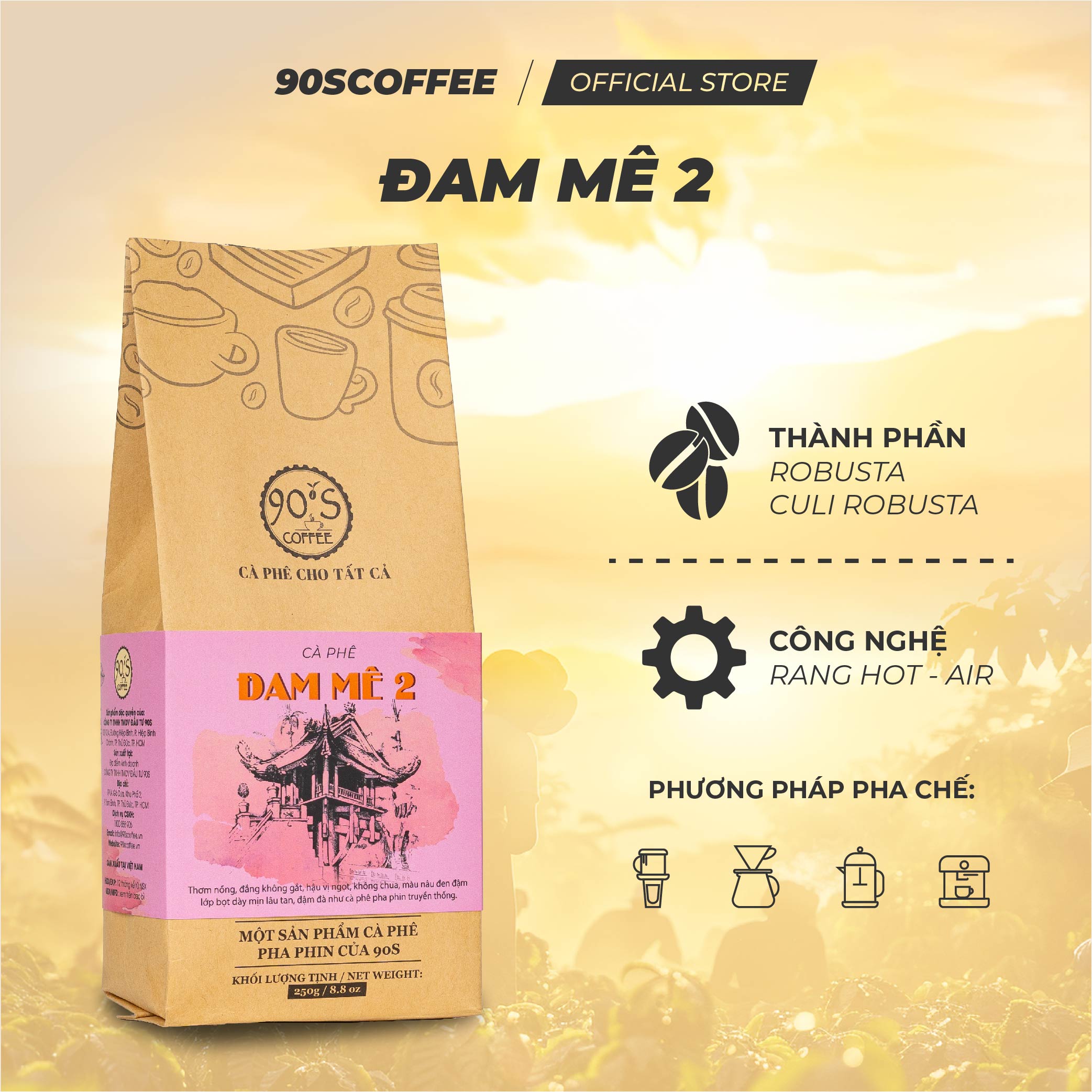 Cà Phê Nguyên Chất Rang Mộc - Gu Đắng Dịu Hậu Ngọt Thơm Nồng (Đam Mê 2) | 90S COFFEE