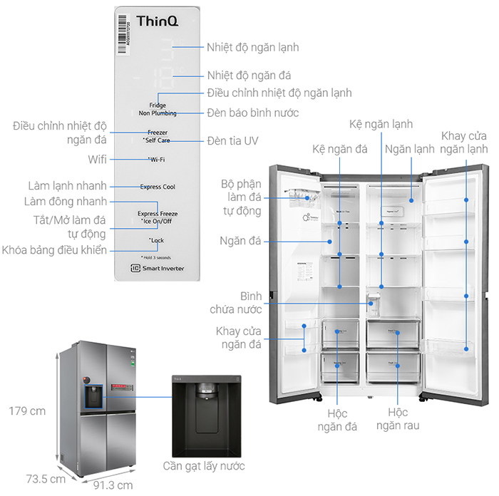 Tủ lạnh LG Inverter 635 Lít GR-D257JS - Chỉ giao Hà Nội