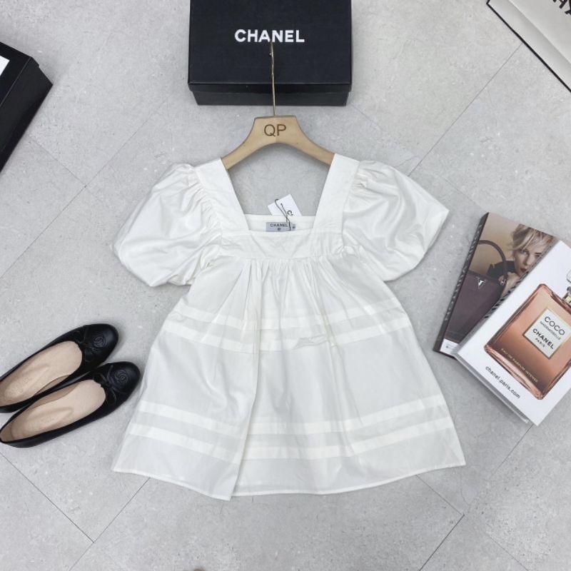 ÁO PEPLUM CỔ VUÔNG XẾP LY NGANG NGỰC TAY NGẮN PHỒNG BO CHUN CHẤT THÔ MÁT