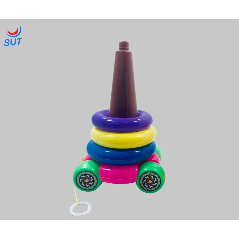 Đồ chơi tháp xếp chồng 9 tầng trái bóng cho bé - Có bánh xe
