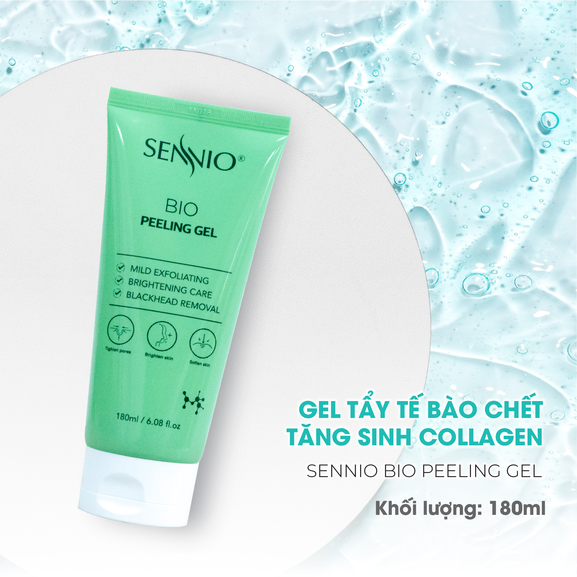 Gel tẩy tế bào chết mặt bổ sung Collagen Sennio Premium Collagen Peeling sạch sâu phù hợp cho da dầu mụn 180ml SNO 806