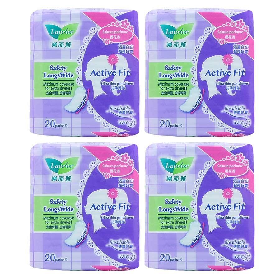 Combo 4 Băng Vệ Sinh Laurier Active Fit Siêu Thấm Hoa Anh Đào - 20 Miếng