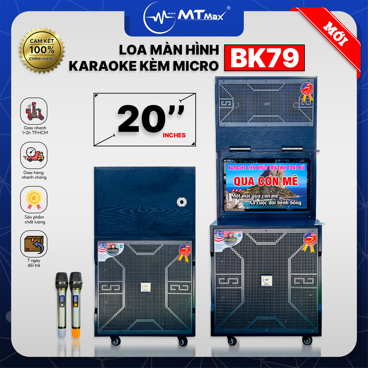 Siêu Phẩm Loa Màn Hình 22'' MTMAX BK79PRO - Loa Karaoke Mới Nhất 2024, Loa 3 Đường Tiếng Công Suất Lớn 1000W, Bass Siêu Trầm 45CM, Đi Kèm 2 Micro Không HÀNG CHÍNH HÃNG Dây, Bảo Hành 12 Tháng