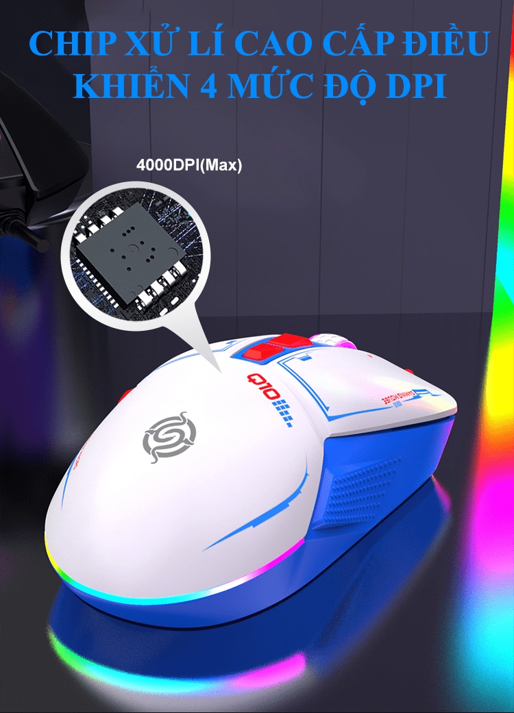 Chuột có dây chuyên game K-SNAKE Q10T có đèn led RGB 5 chế độ với tốc độ chuột lên đến 4000DPI - JL - HÀNG CHÍNH HÃNG