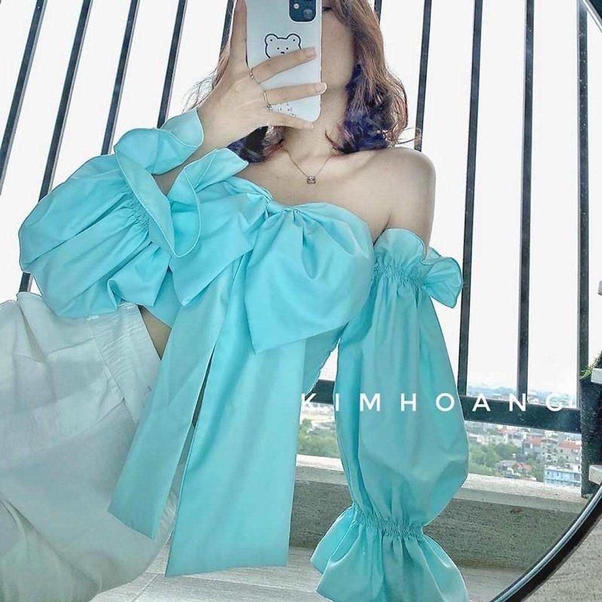 Áo trễ vai nơ lớn tay dài