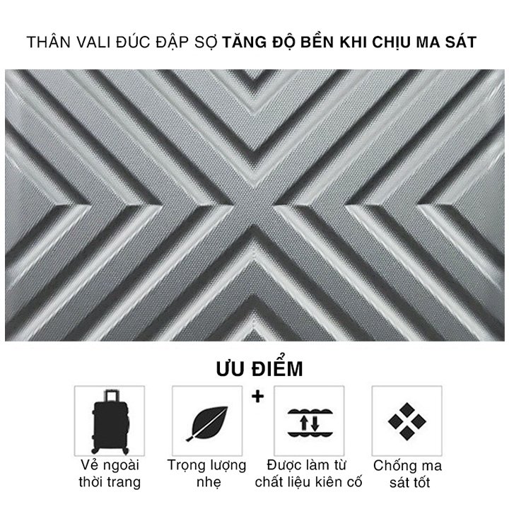Vali du lịch mẫu trơn chất liệu nhựa pc+abs có size to giá rẻ