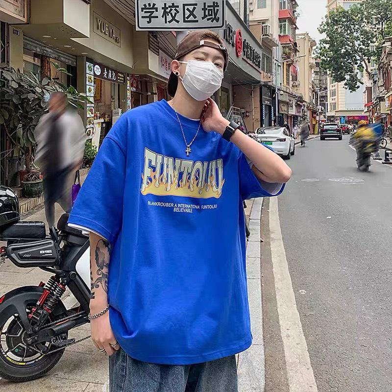 Áo Thun Chữ Xanh Coban Áo Thun Tay Lỡ Form Rộng Unisex 38-65kg Nam Nữ Phong Cách Ullzang