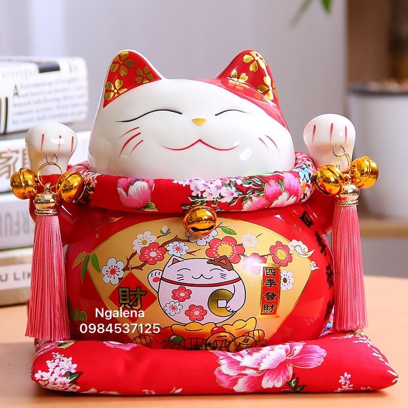 Mèo thần tài, mèo may mắn maneki neko phúc lộc viên mãn 20cm (kèm đệm