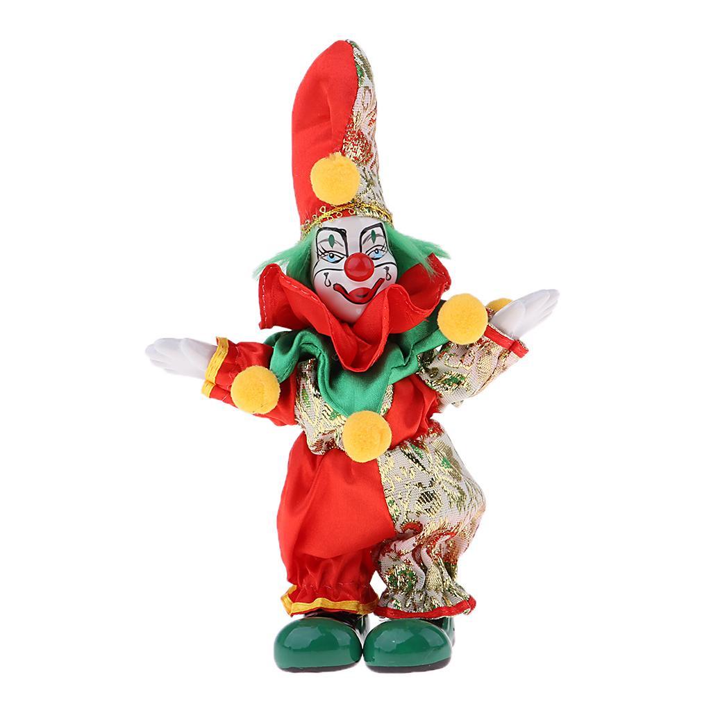 2x 6inch Funny Clown Porcelain Doll in Colorful Costume Handicraft Gift
