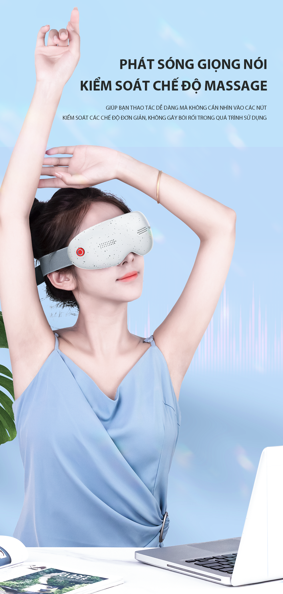 Máy massage Mắt đa năng BUMAS BE01 - Mát xa chườm nóng - 5 chế độ tùy chọn - Kết nối Bluetooth nghe nhạc - Không che tầm nhìn - Phát giọng nói tiếng Việt - Hàng Chính Hãng